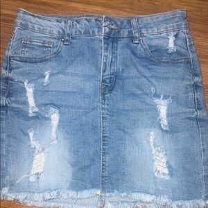 Denim Distressed Skirt